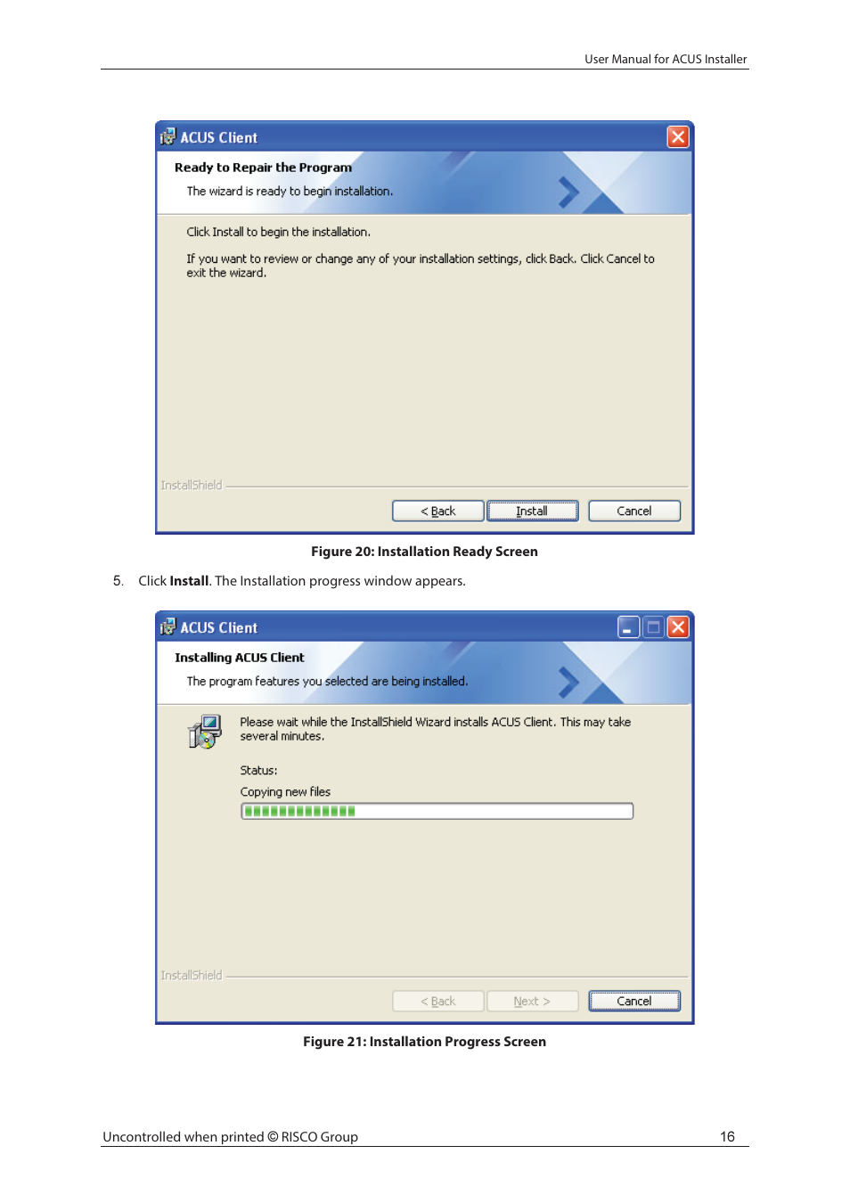 RISCO Group ACUS User Manual | Page 22 / 28