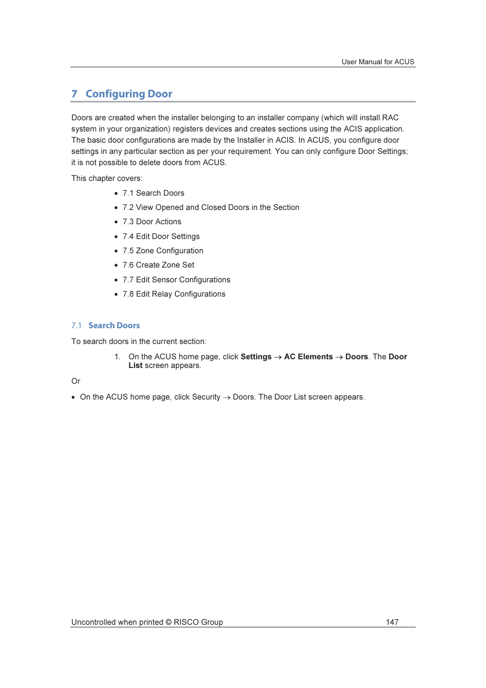 7configuring door | RISCO Group ACUS User Manual | Page 175 / 525