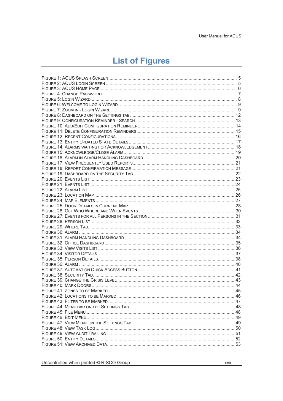 List of figures | RISCO Group ACUS User Manual | Page 18 / 525