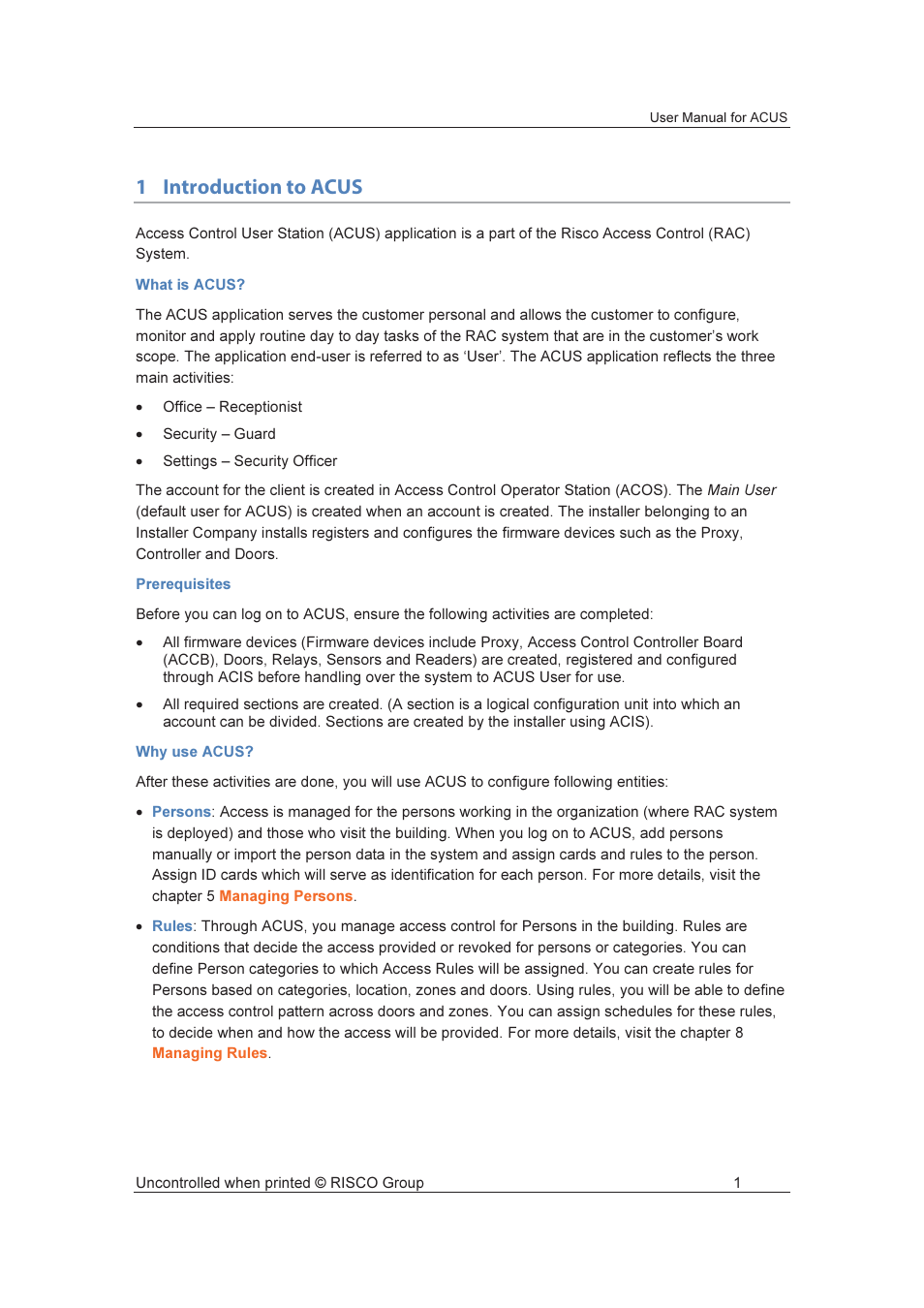 1introduction to acus | RISCO Group ACUS User Manual | Page 29 / 525