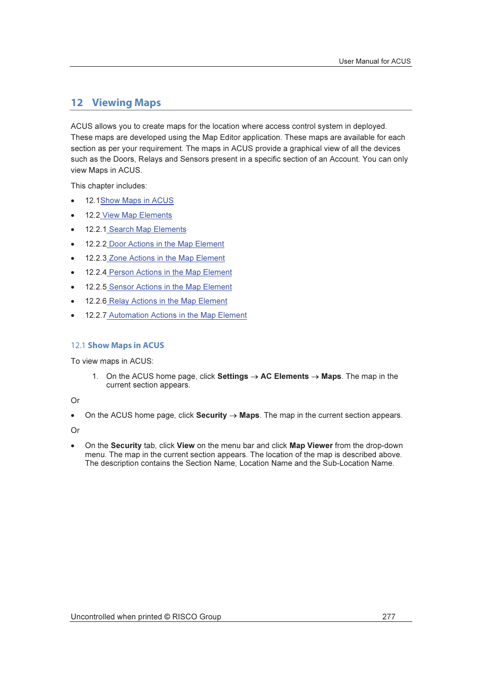 12 viewing maps | RISCO Group ACUS User Manual | Page 305 / 525