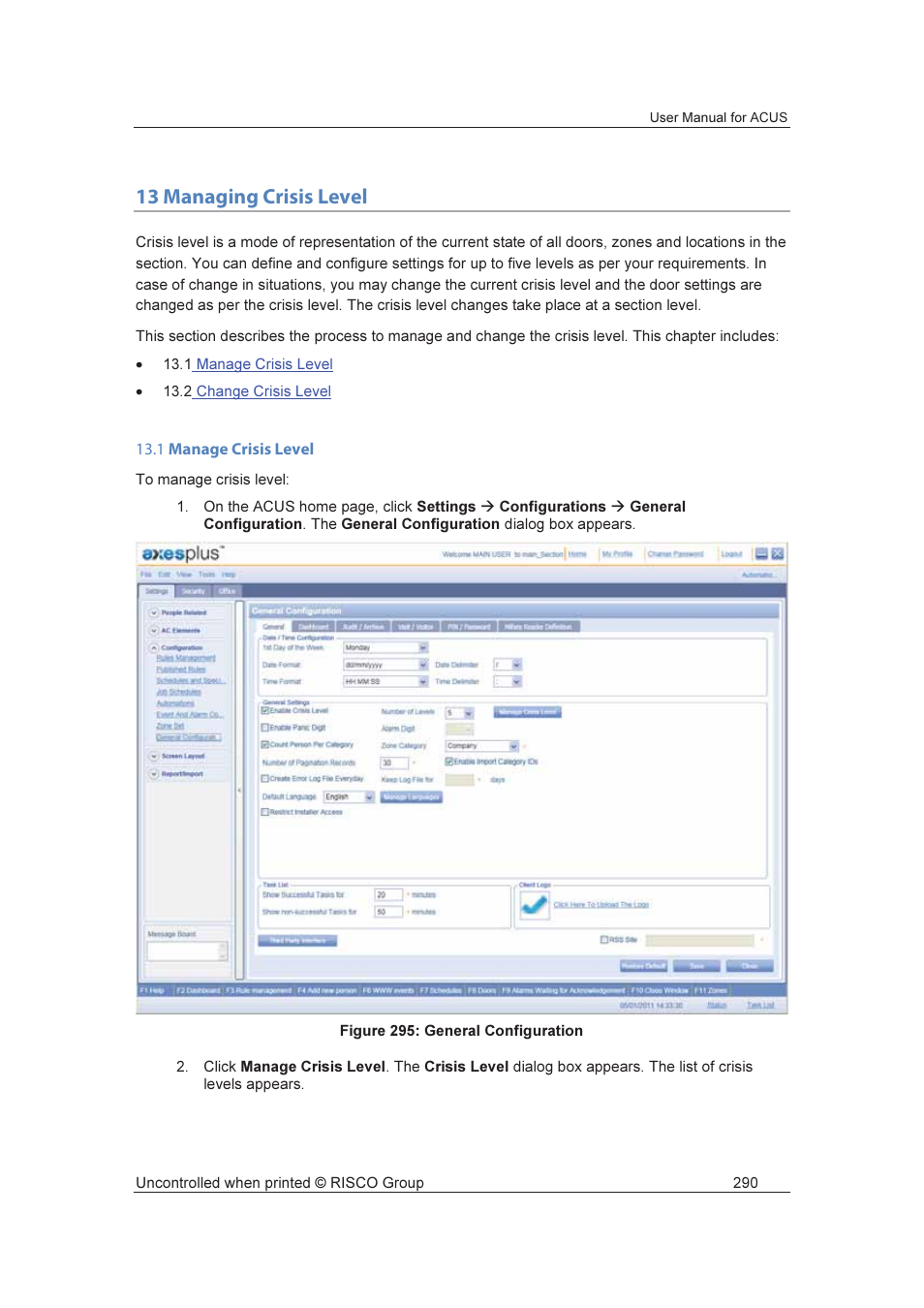 13 managing crisis level | RISCO Group ACUS User Manual | Page 318 / 525