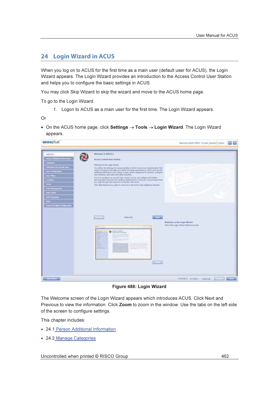 24 login wizard in acus | RISCO Group ACUS User Manual | Page 490 / 525