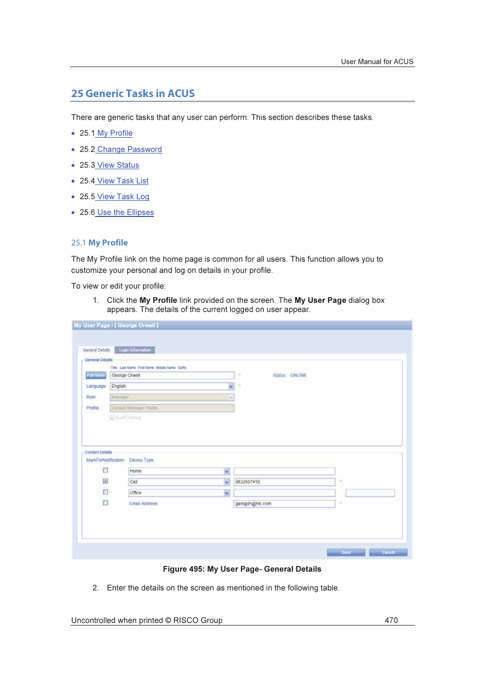 25 generic tasks in acus | RISCO Group ACUS User Manual | Page 498 / 525