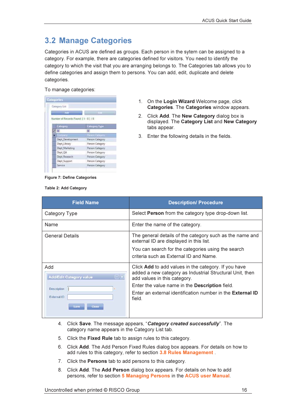 2 manage categories | RISCO Group ACUS User Manual | Page 17 / 56