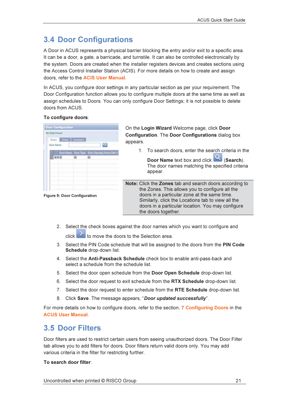 4 door configurations, 5 door filters | RISCO Group ACUS User Manual | Page 22 / 56