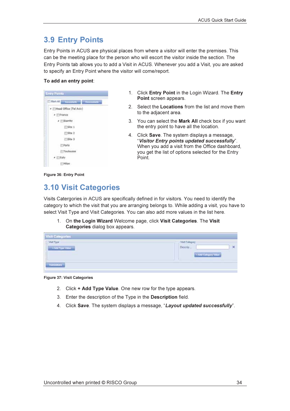 9 entry points, 10 visit categories | RISCO Group ACUS User Manual | Page 35 / 56
