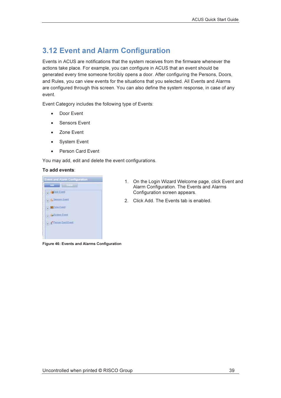12 event and alarm configuration | RISCO Group ACUS User Manual | Page 40 / 56
