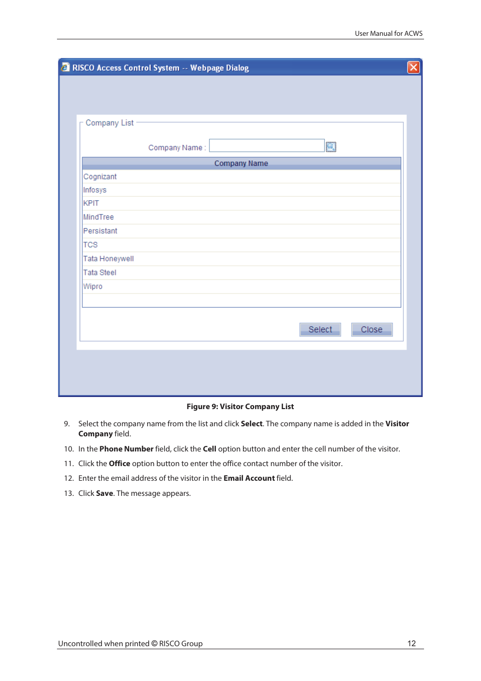 RISCO Group ACWS User Manual | Page 18 / 36