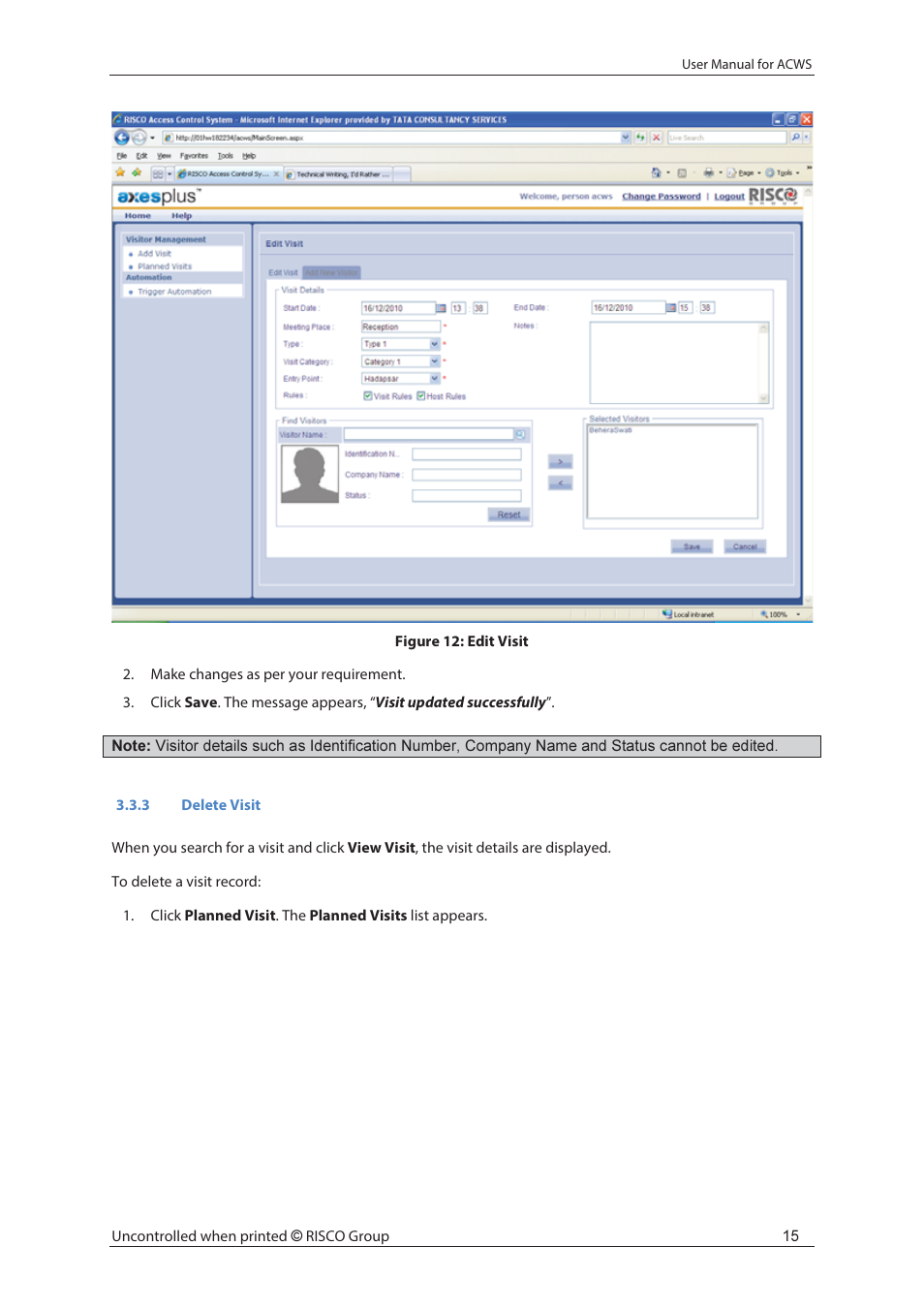 RISCO Group ACWS User Manual | Page 21 / 36