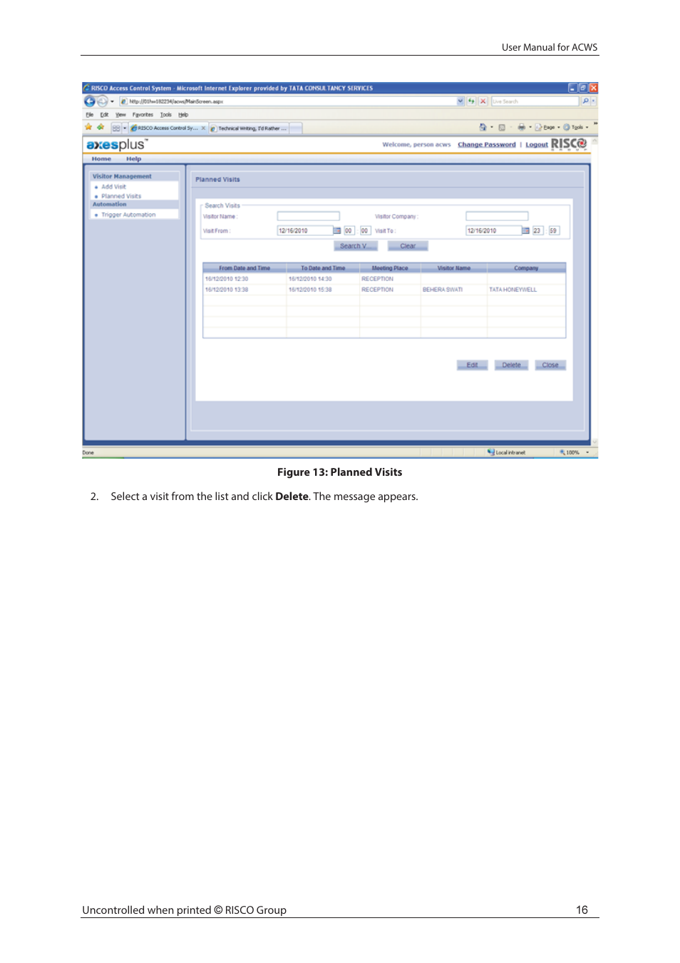 RISCO Group ACWS User Manual | Page 22 / 36