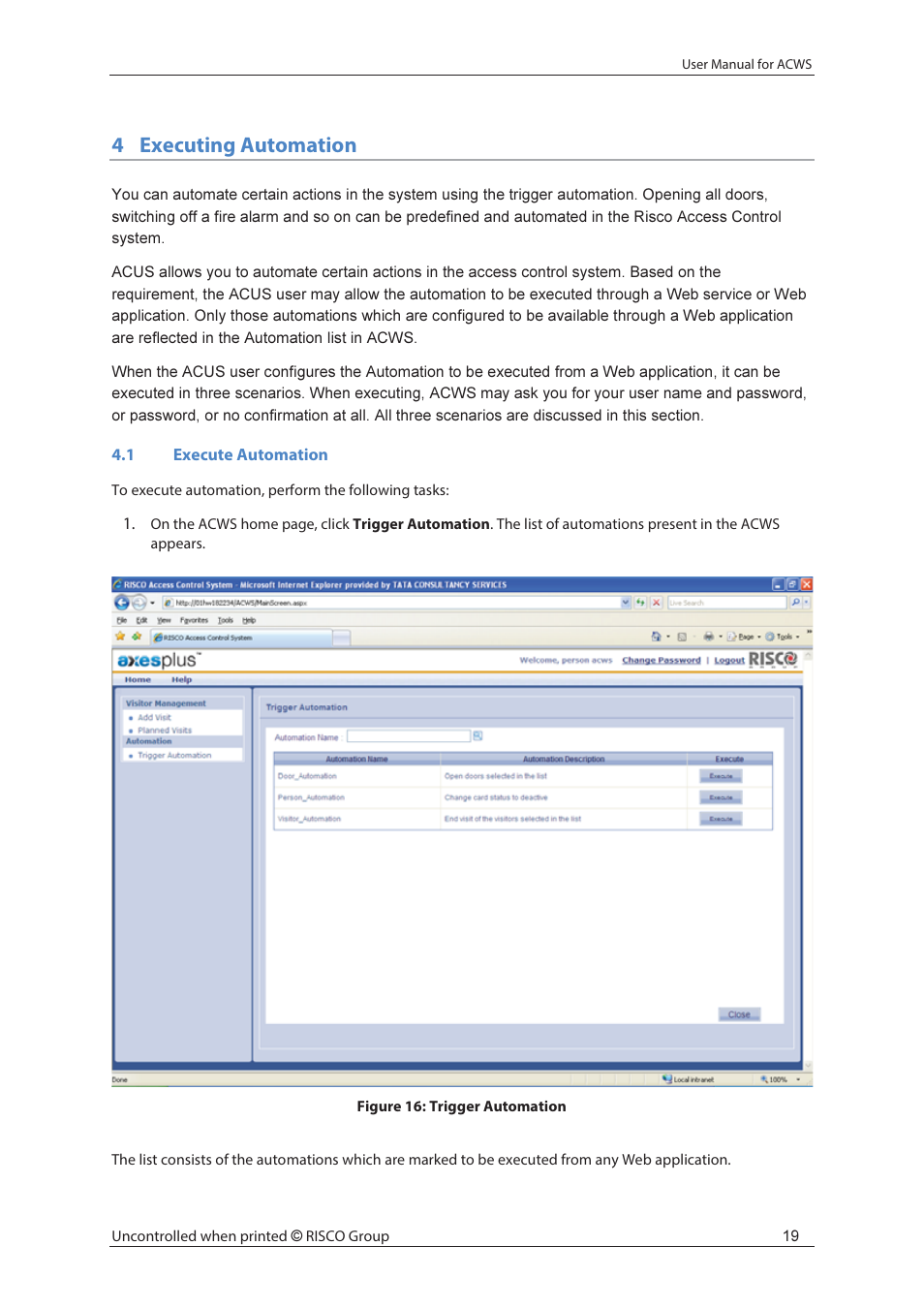 4executing automation | RISCO Group ACWS User Manual | Page 25 / 36