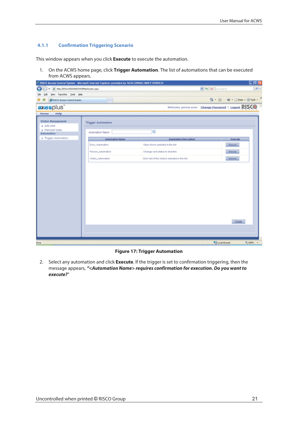 RISCO Group ACWS User Manual | Page 27 / 36