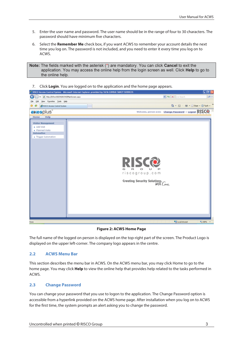 RISCO Group ACWS User Manual | Page 9 / 36