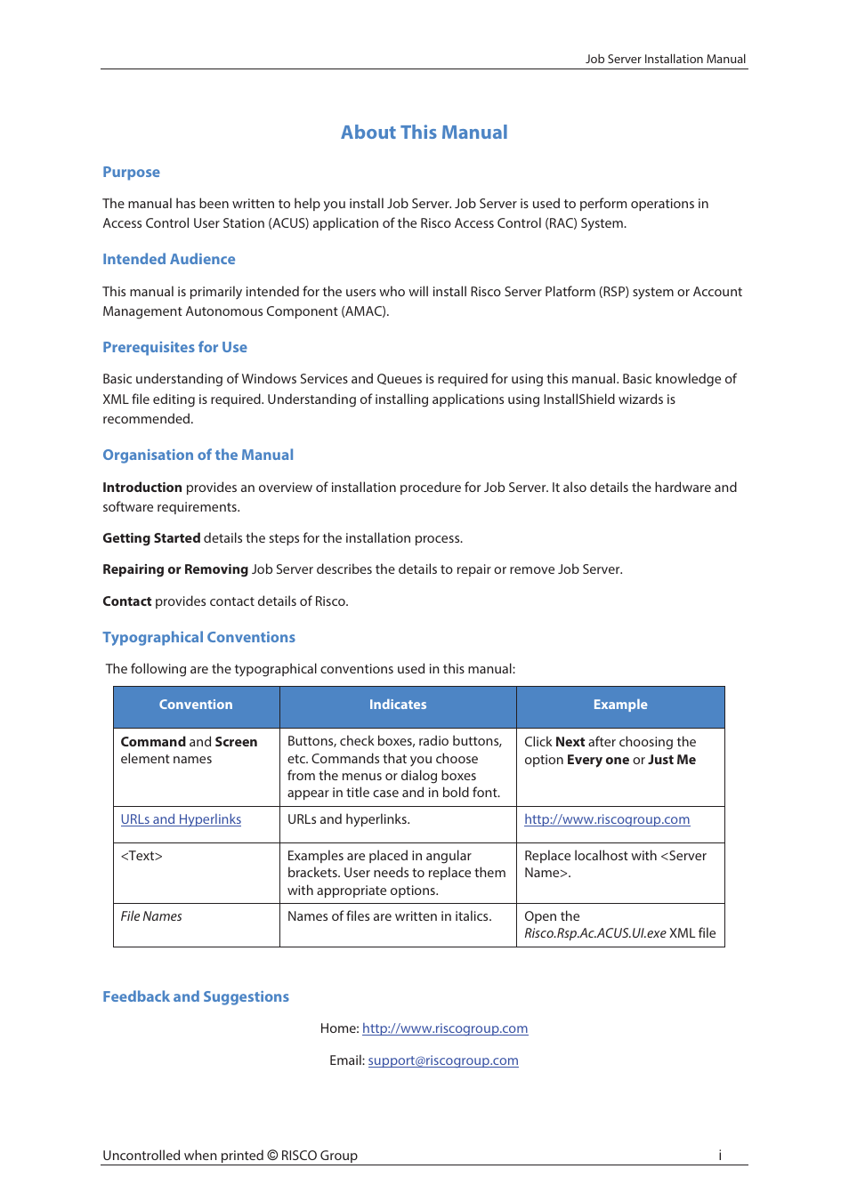 About this manual | RISCO Group Job Server Installer User Manual | Page 2 / 32