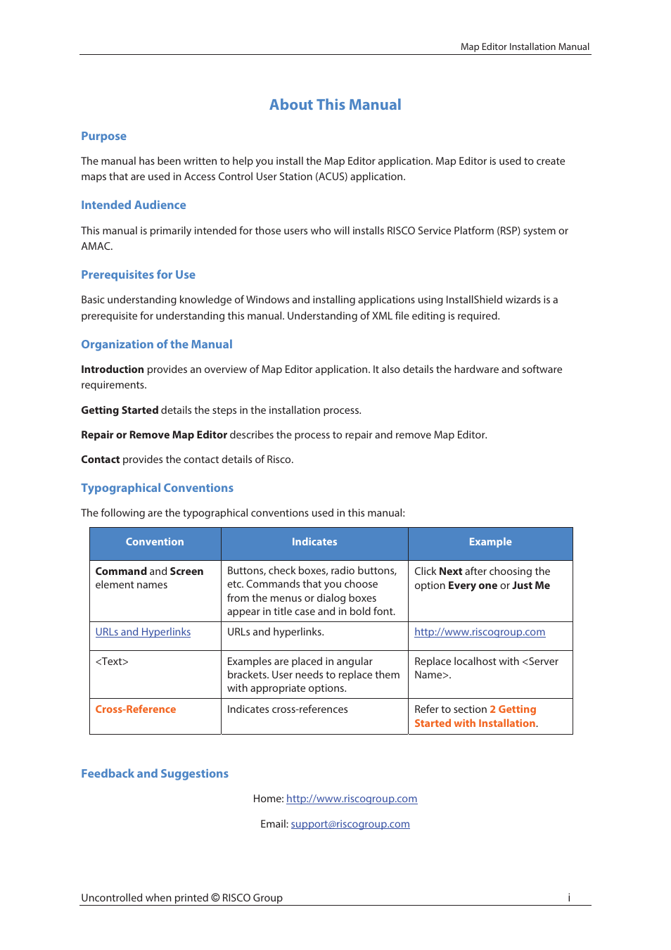 About this manual | RISCO Group MAP Editor Installer User Manual | Page 2 / 32