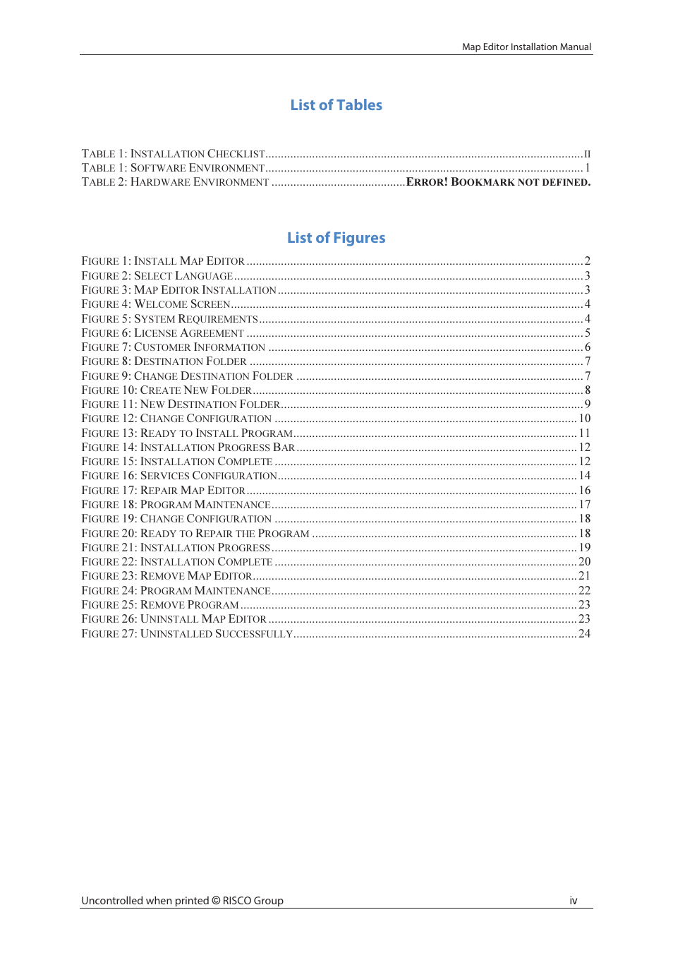 List of tables, List of figures | RISCO Group MAP Editor Installer User Manual | Page 5 / 32