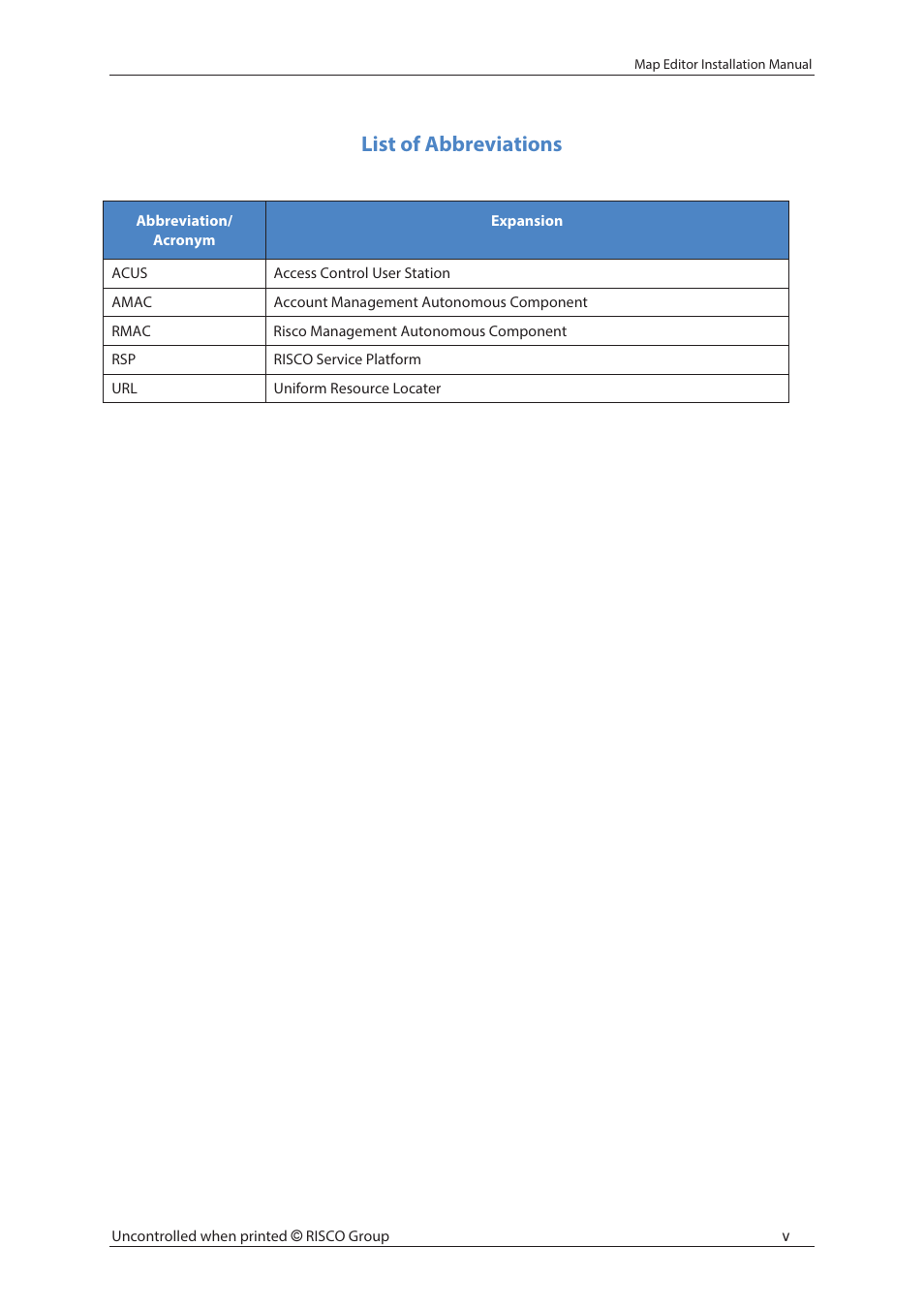 List of abbreviations | RISCO Group MAP Editor Installer User Manual | Page 6 / 32