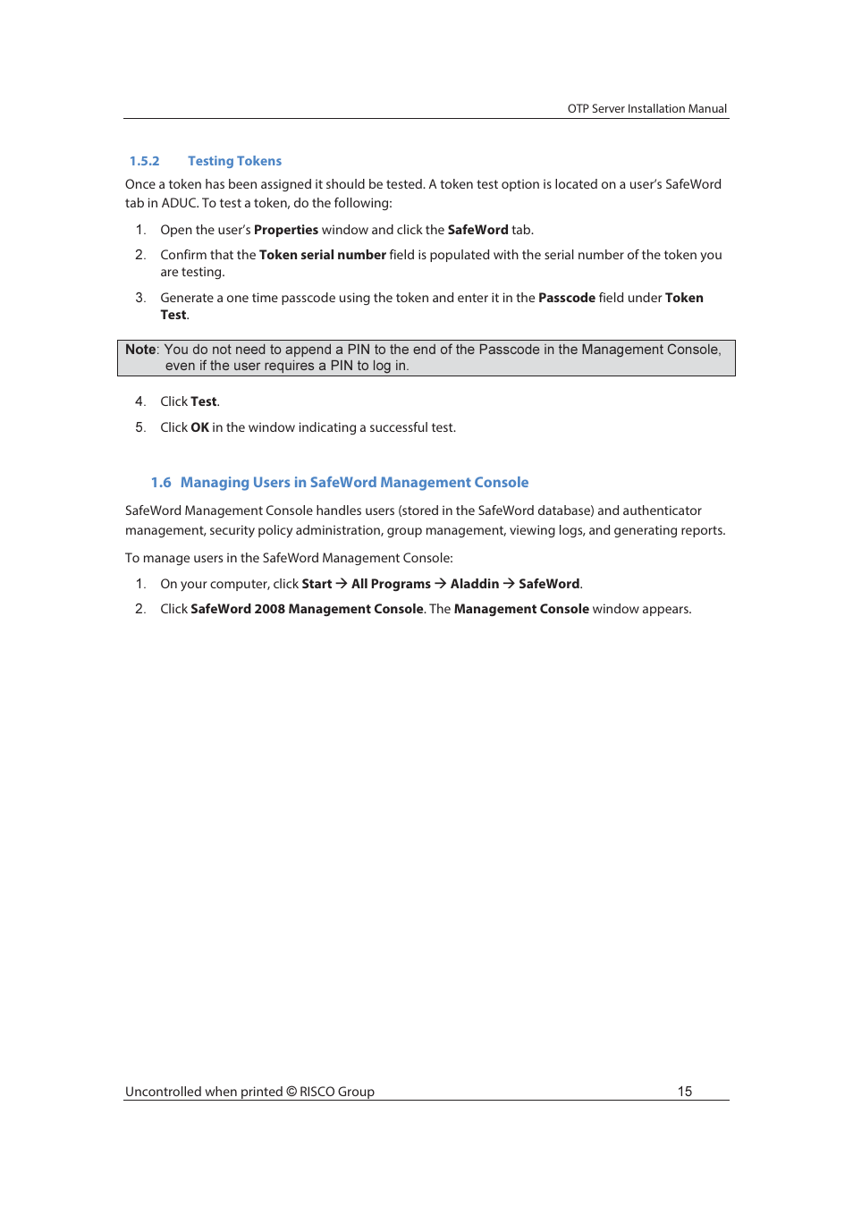 RISCO Group SafeWord OTP Server User Manual | Page 22 / 36