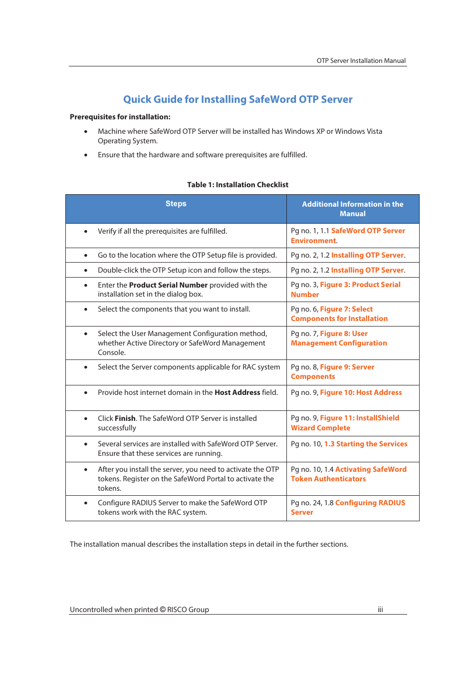 Quick guide for installing safeword otp server | RISCO Group SafeWord OTP Server User Manual | Page 4 / 36