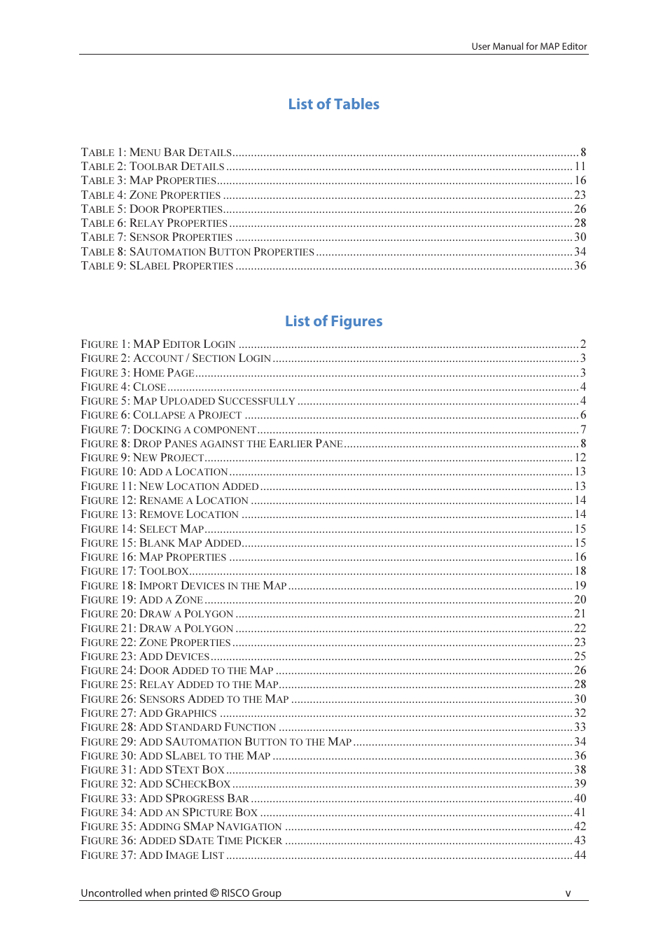 List of tables, List of figures | RISCO Group axesplus® MAP Editor User Manual | Page 6 / 68