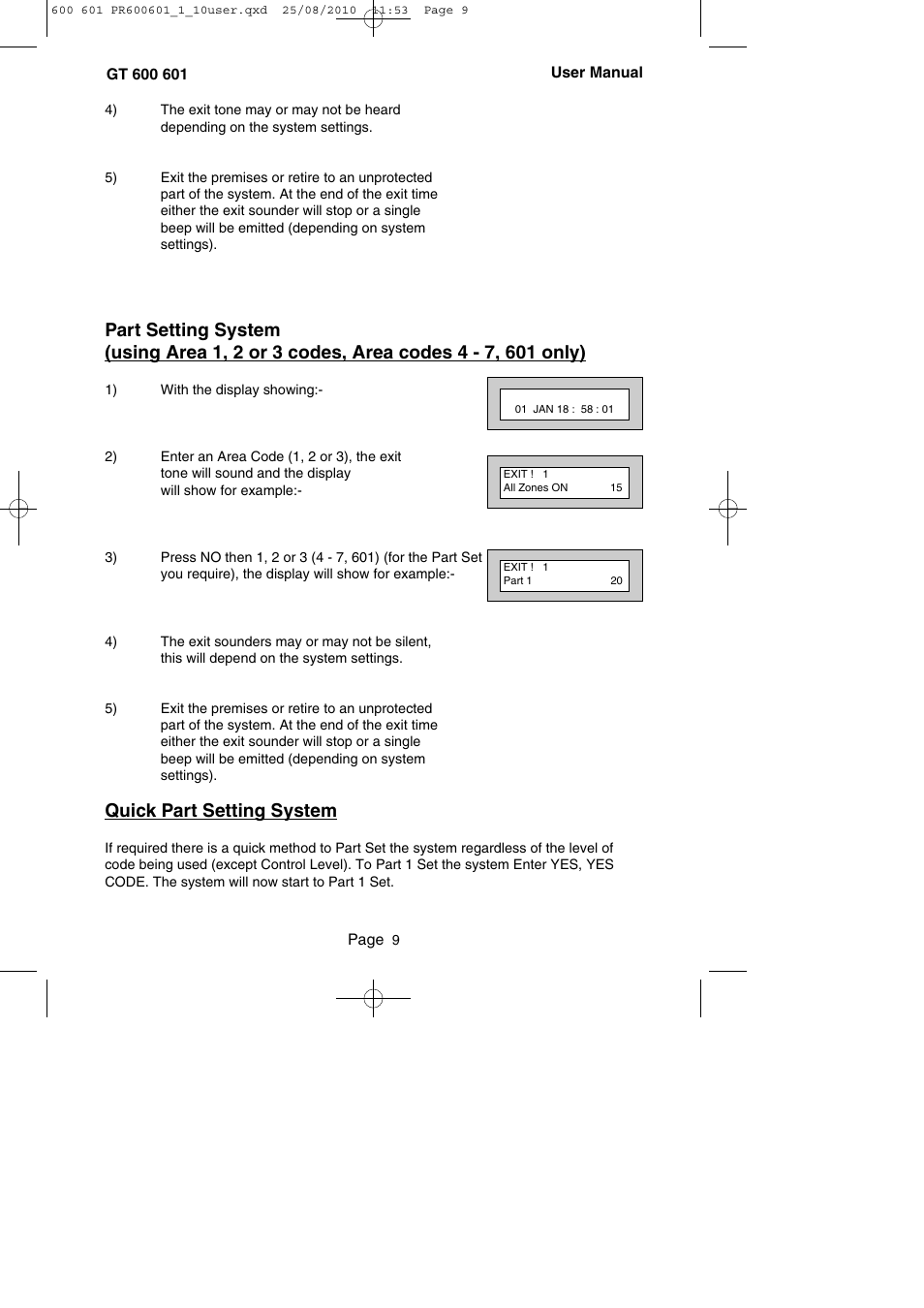 Quick part setting system | RISCO Group GT 600 User Manual | Page 10 / 56
