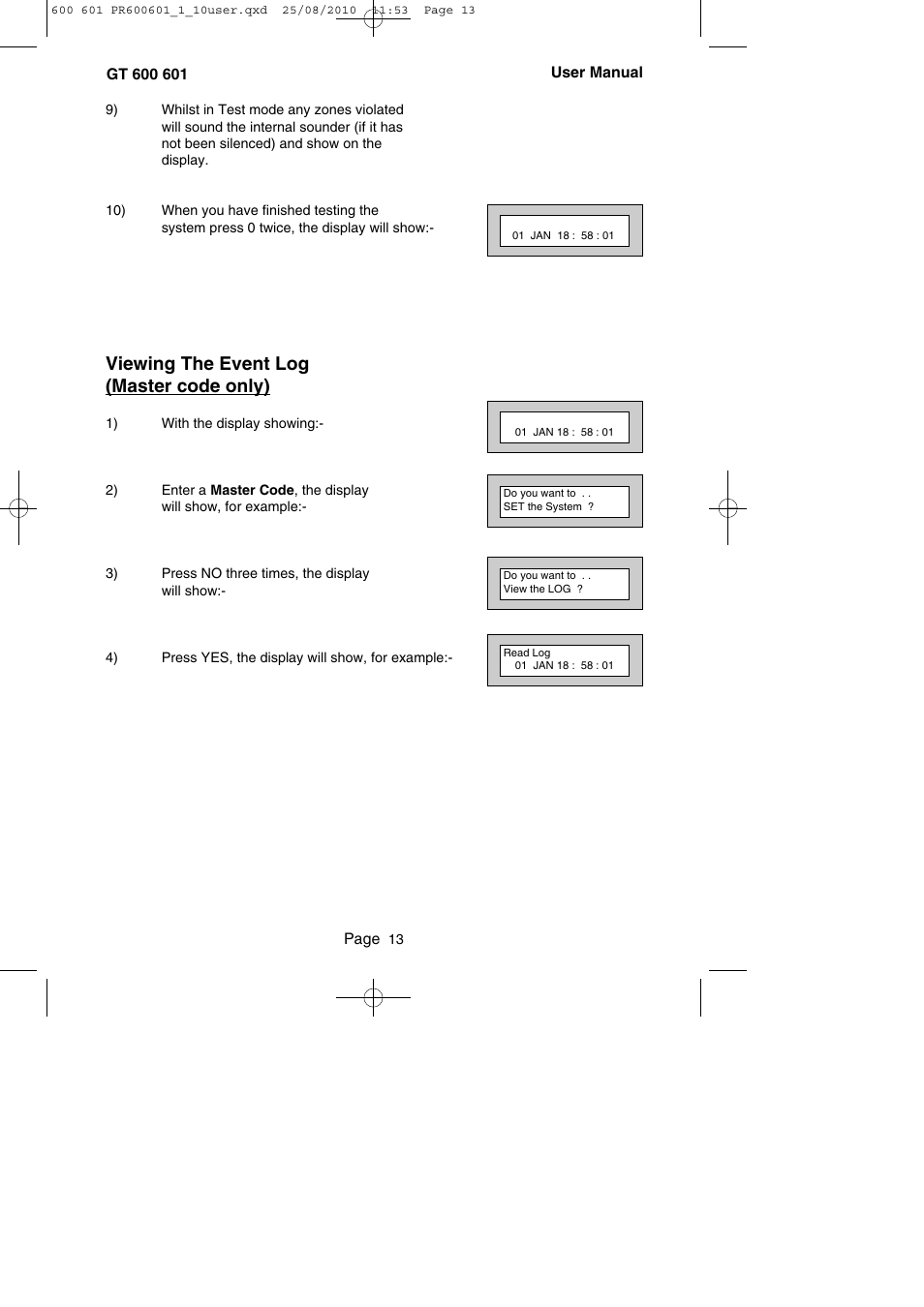 Viewing the event log (master code only) | RISCO Group GT 600 User Manual | Page 14 / 56