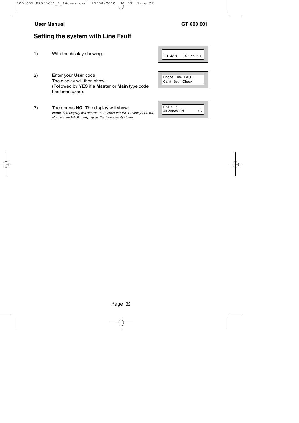 Setting the system with line fault | RISCO Group GT 600 User Manual | Page 33 / 56
