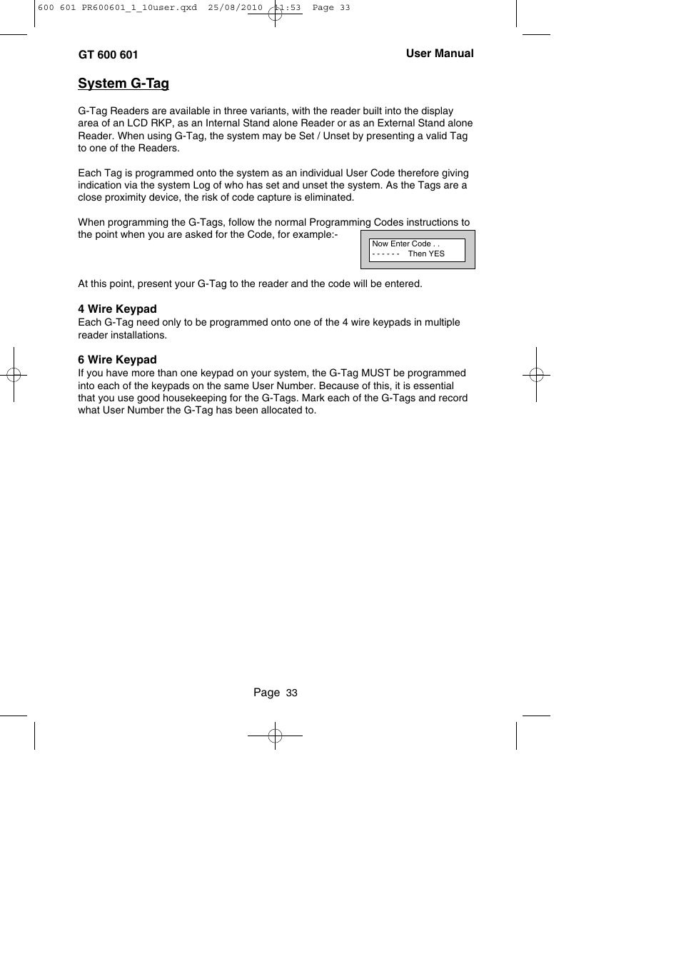 System g-tag | RISCO Group GT 600 User Manual | Page 34 / 56