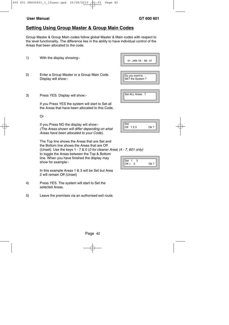 Setting using group master & group main codes | RISCO Group GT 600 User Manual | Page 43 / 56