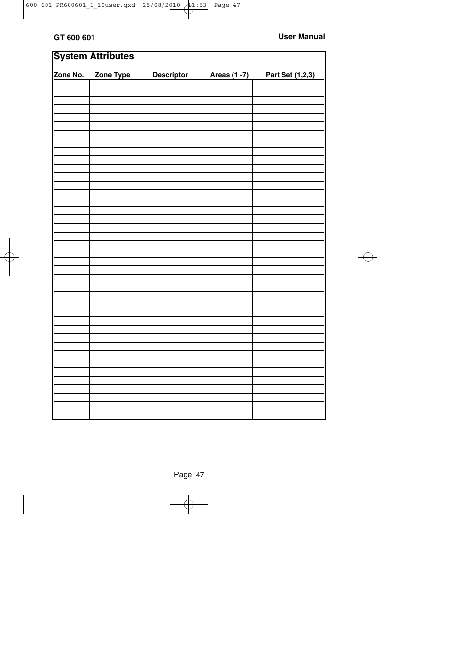 System attributes | RISCO Group GT 600 User Manual | Page 48 / 56