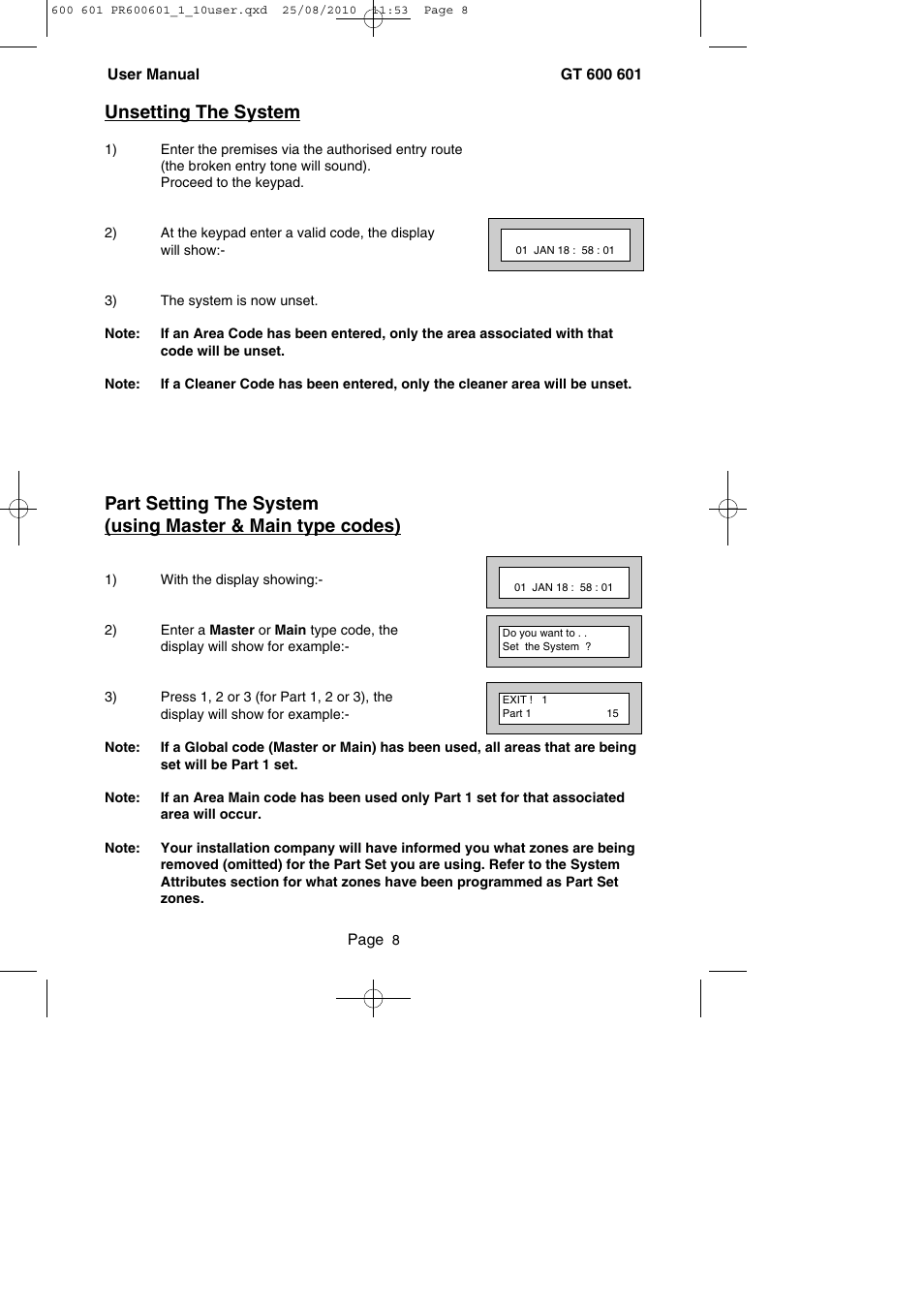 Unsetting the system | RISCO Group GT 600 User Manual | Page 9 / 56