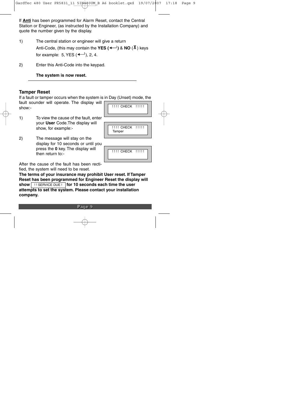 Tamper reset | RISCO Group GT480 User Manual | Page 11 / 29