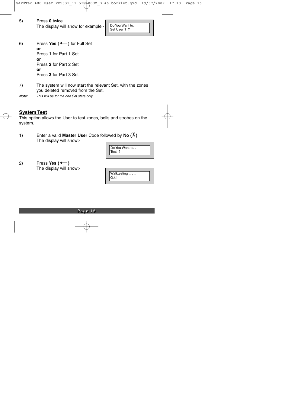 System test | RISCO Group GT480 User Manual | Page 18 / 29