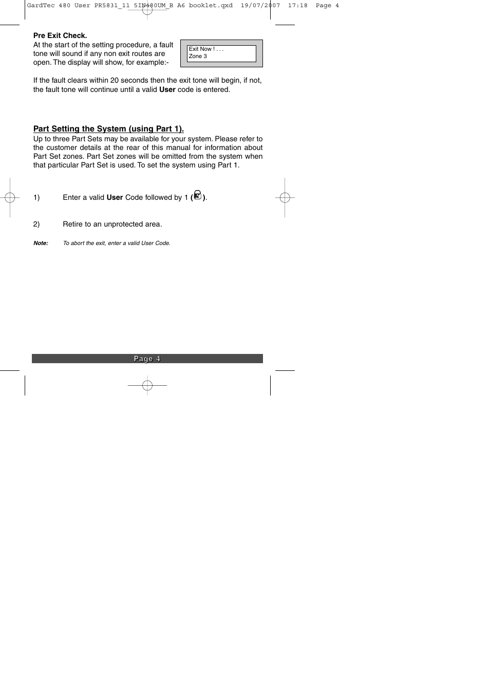 Part setting the system (using part 1) | RISCO Group GT480 User Manual | Page 6 / 29