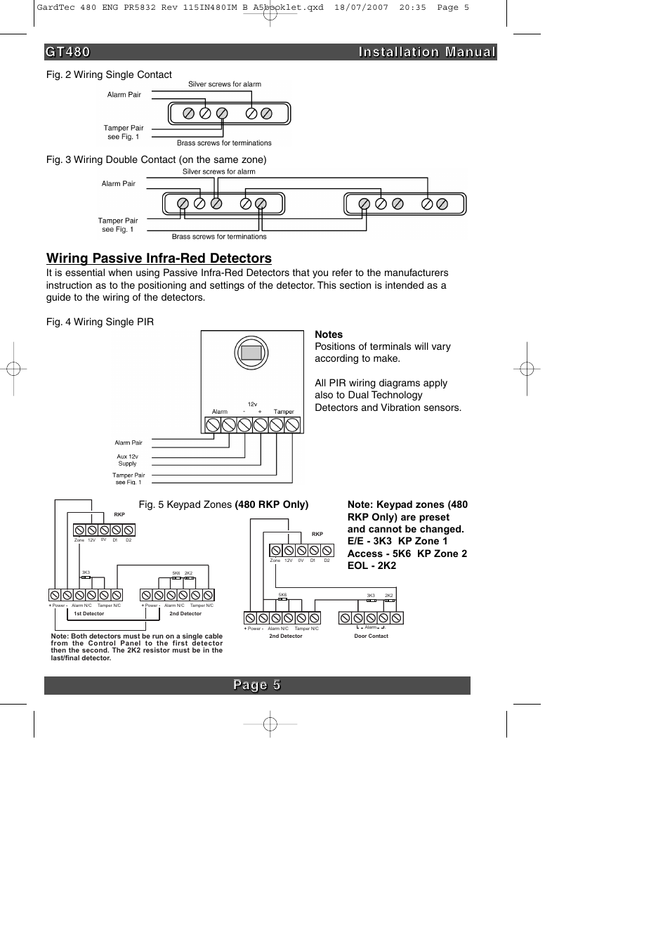 Wiring passive infra-red detectors | RISCO Group GT480 User Manual | Page 8 / 28