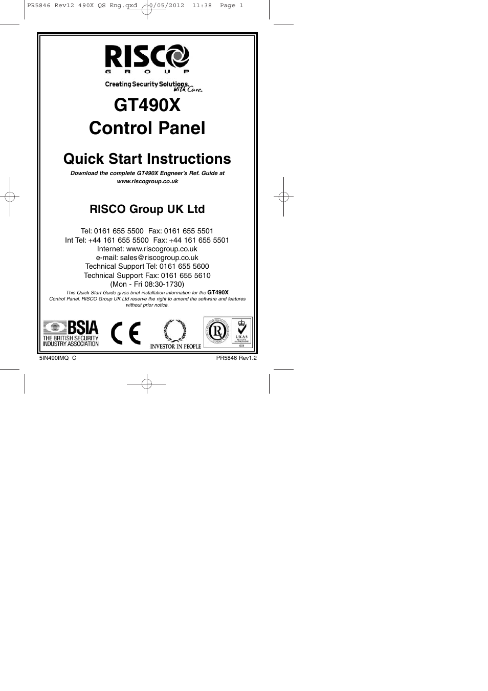 RISCO Group GT490X User Manual | 24 pages
