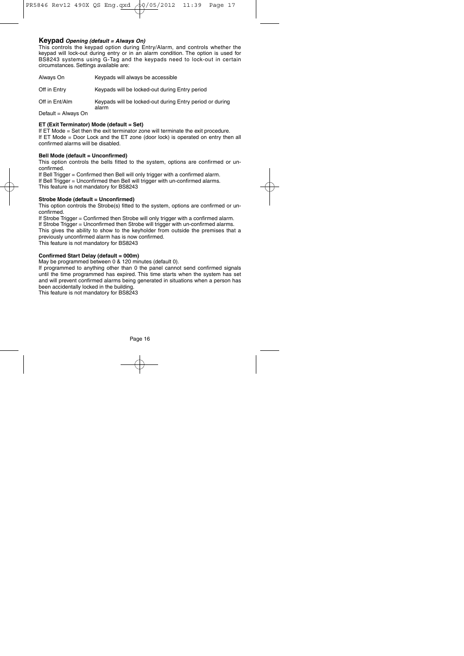 Keypad | RISCO Group GT490X User Manual | Page 17 / 24