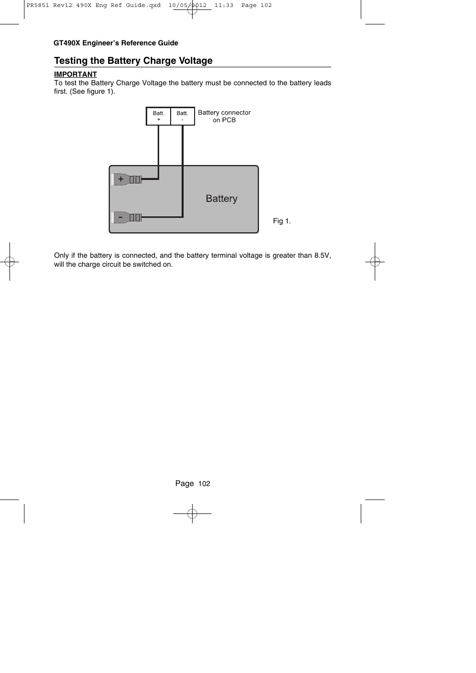 Testing the battery charge voltage | RISCO Group Gardtec 490X User Manual | Page 103 / 108