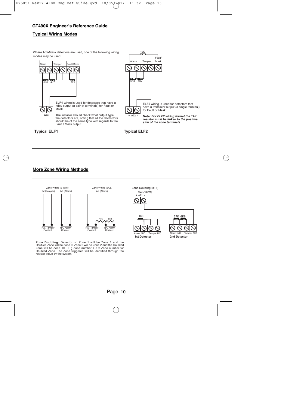 Page, Typical wiring modes more zone wiring methods, Typical elf1 typical elf2 | RISCO Group Gardtec 490X User Manual | Page 11 / 108
