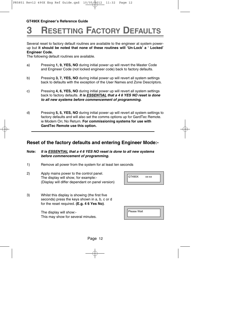 Esetting, Actory, Efaults | RISCO Group Gardtec 490X User Manual | Page 13 / 108