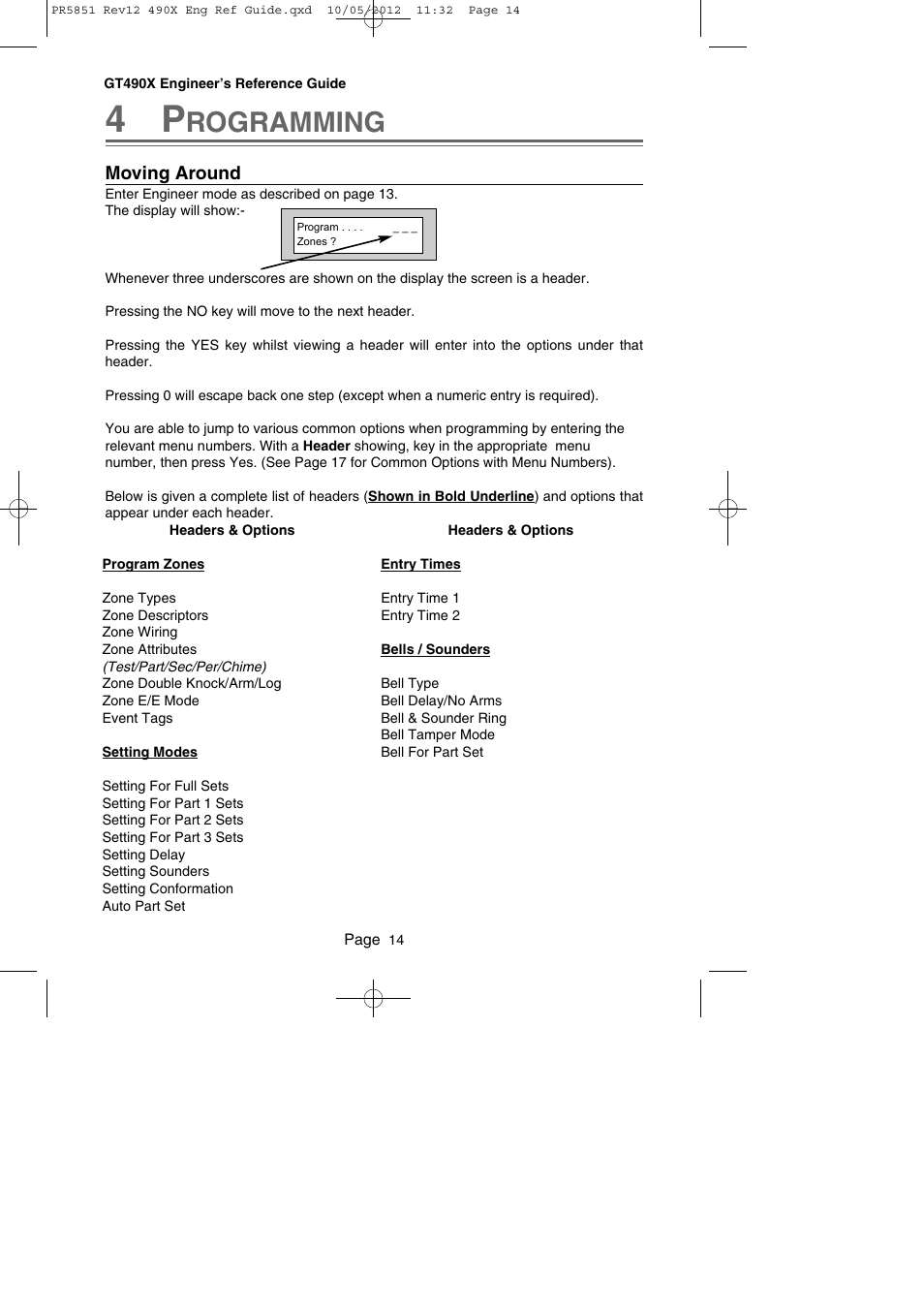 Rogramming, Moving around | RISCO Group Gardtec 490X User Manual | Page 15 / 108