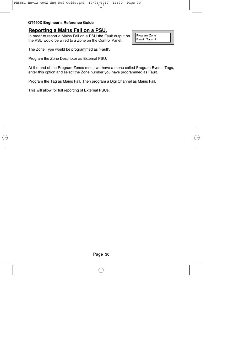 Reporting a mains fail on a psu | RISCO Group Gardtec 490X User Manual | Page 31 / 108