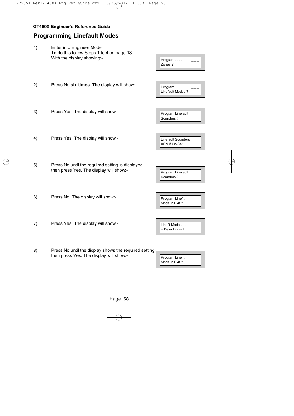 Programming linefault modes | RISCO Group Gardtec 490X User Manual | Page 59 / 108