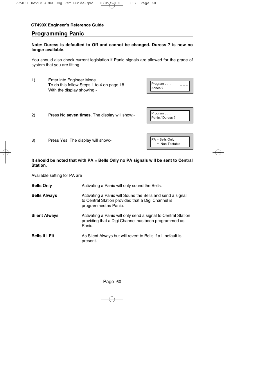 Programming panic | RISCO Group Gardtec 490X User Manual | Page 61 / 108