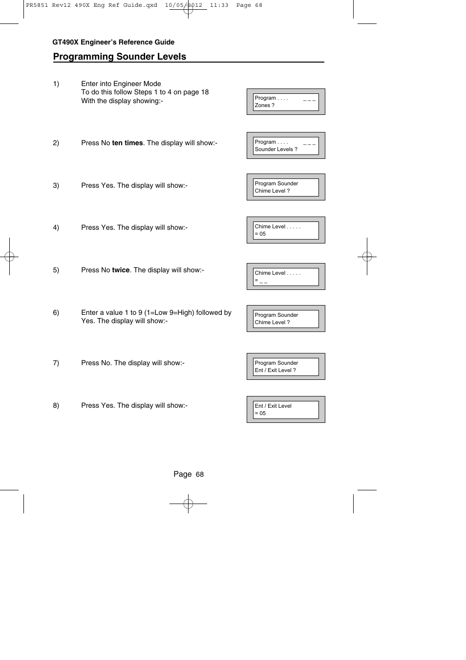 Programming sounder levels | RISCO Group Gardtec 490X User Manual | Page 69 / 108