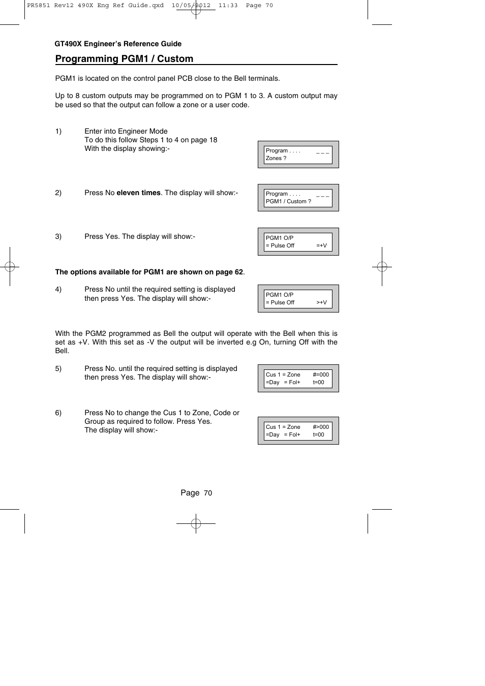 Programming pgm1 / custom | RISCO Group Gardtec 490X User Manual | Page 71 / 108