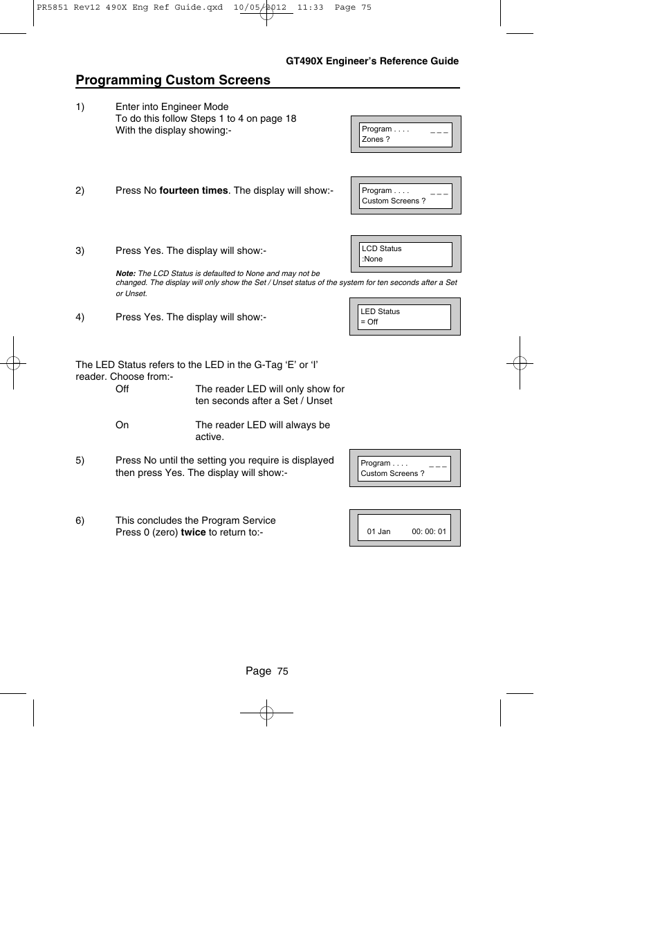 Programming custom screens | RISCO Group Gardtec 490X User Manual | Page 76 / 108