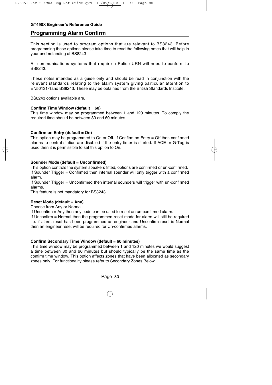 Programming alarm confirm | RISCO Group Gardtec 490X User Manual | Page 81 / 108