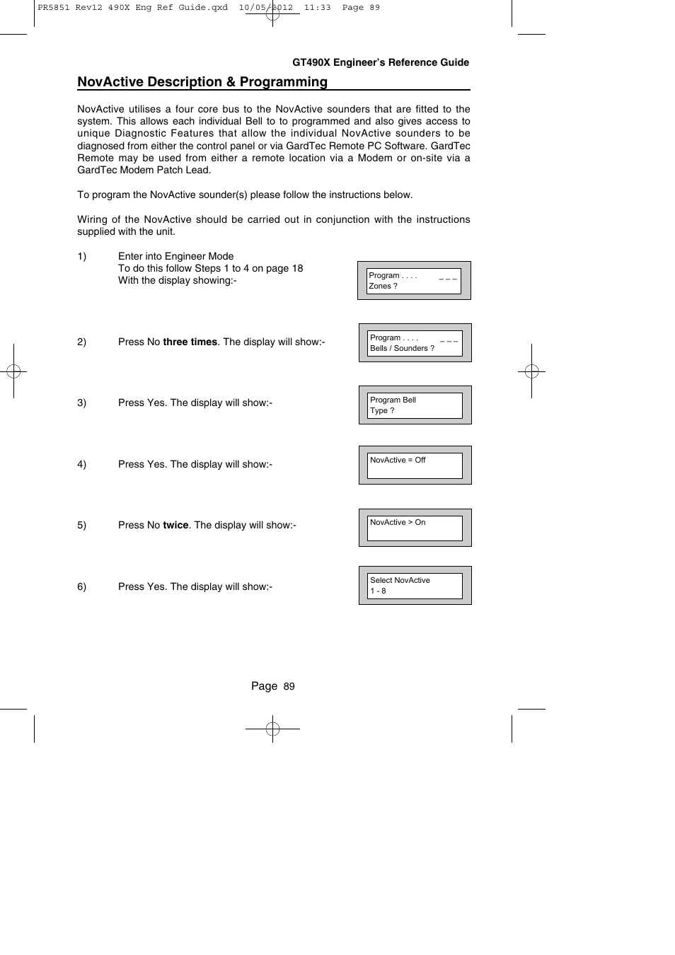 Novactive description & programming | RISCO Group Gardtec 490X User Manual | Page 90 / 108